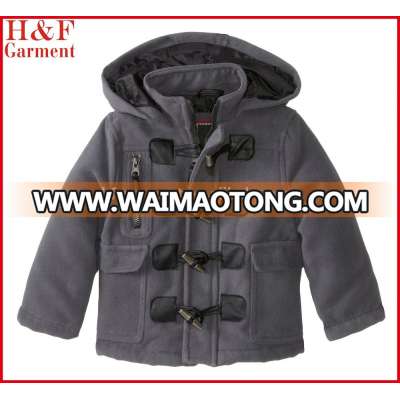 baby boy winter jacket with toggle button and hood made of wool polyester